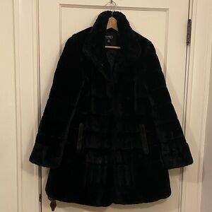 Jones New York Plush Black Faux Fur Teddy Coat